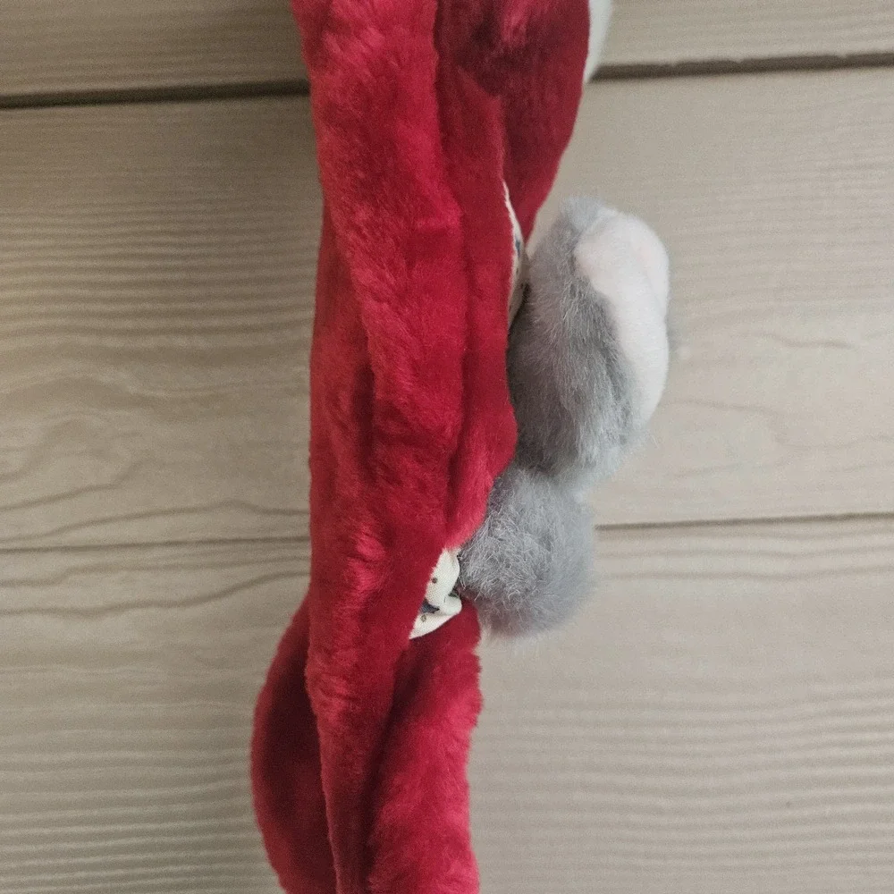Vintage 3D Red Christmas Stocking Gray Mouse 1992 A&A Plush